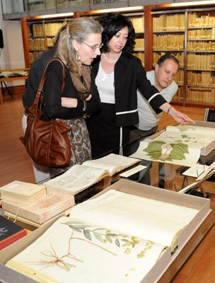 La directora de la Biblioteca Universitaria, Lourdes Cobacho, muestra algunos de los ejemplares del Fondo Antiguo